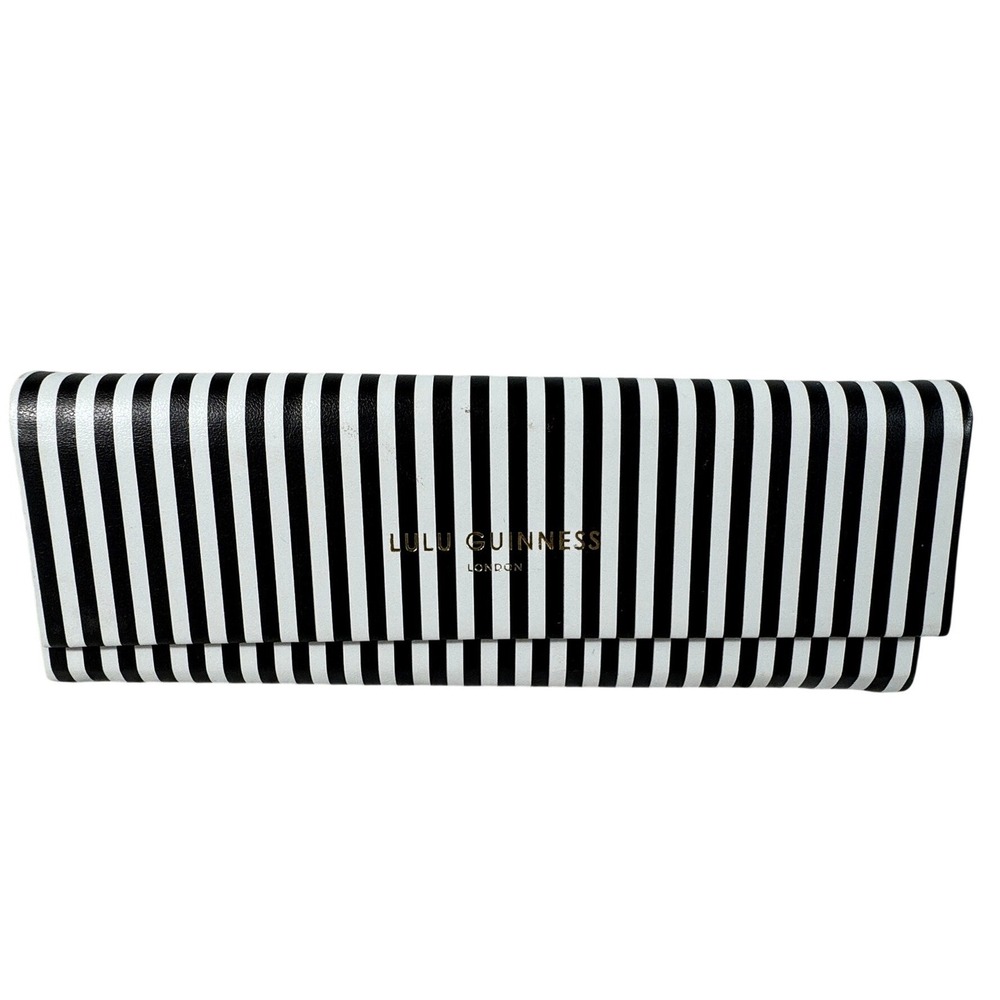 Lulu Guinness London Black White Stripe Triangle Eyeglass Case Hard Shell‎ Logo